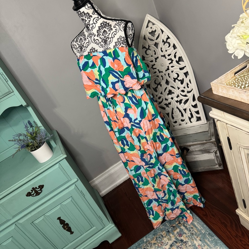 Jopna Boho Flowy Strapless Maxi Dress Size Medium Beach Vacation Resortwear - Picture 4 of 11